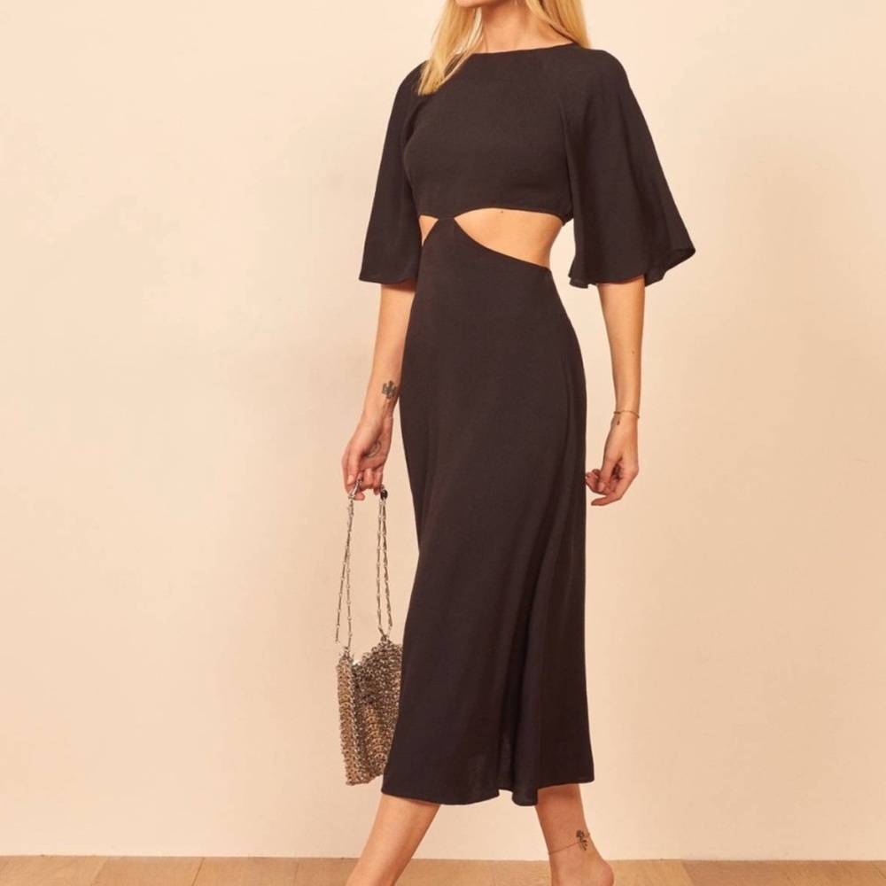 NWT Reformation Benny Black Cutout Midi Dress
